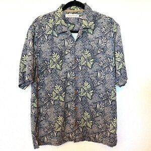Tommy Bahama silk Hawaiian camp shirt SZ M - black gray and light green subtle